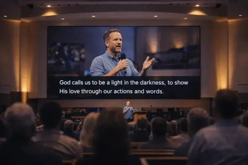 Aurelo live captions projected in a church setting