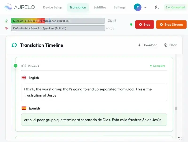 Aurelo desktop translation interface